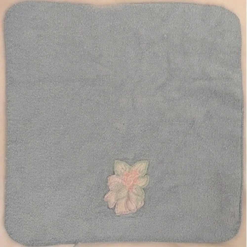 Vintage pair of Embroidered light blue‎ washcloths